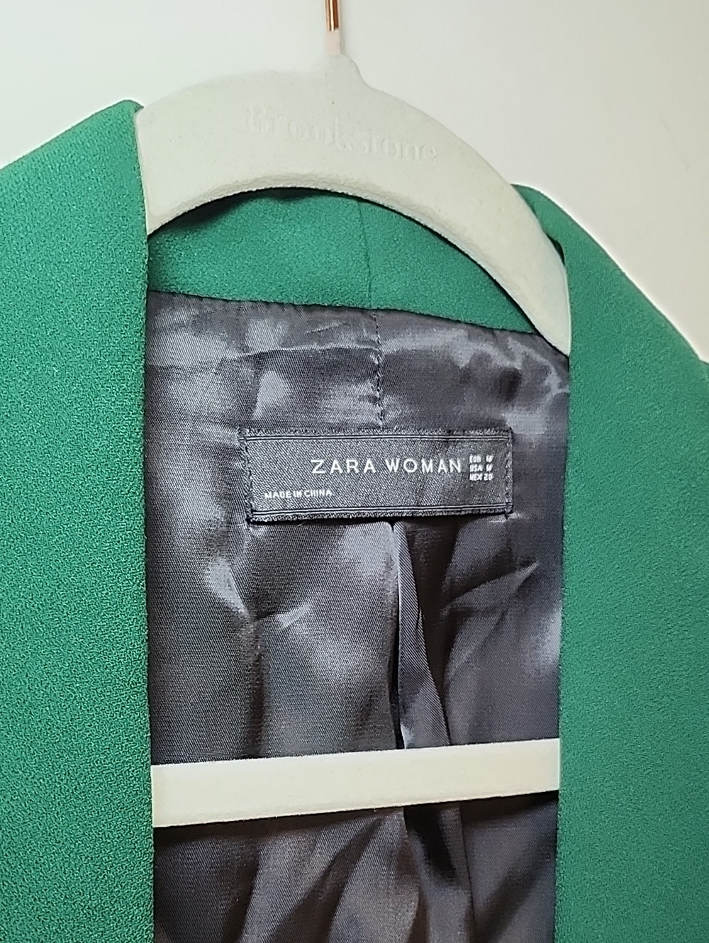 Zara Dark kelly green roll-up sleeve blazer open-front shawl collar front Sz M - Picture 15 of 16